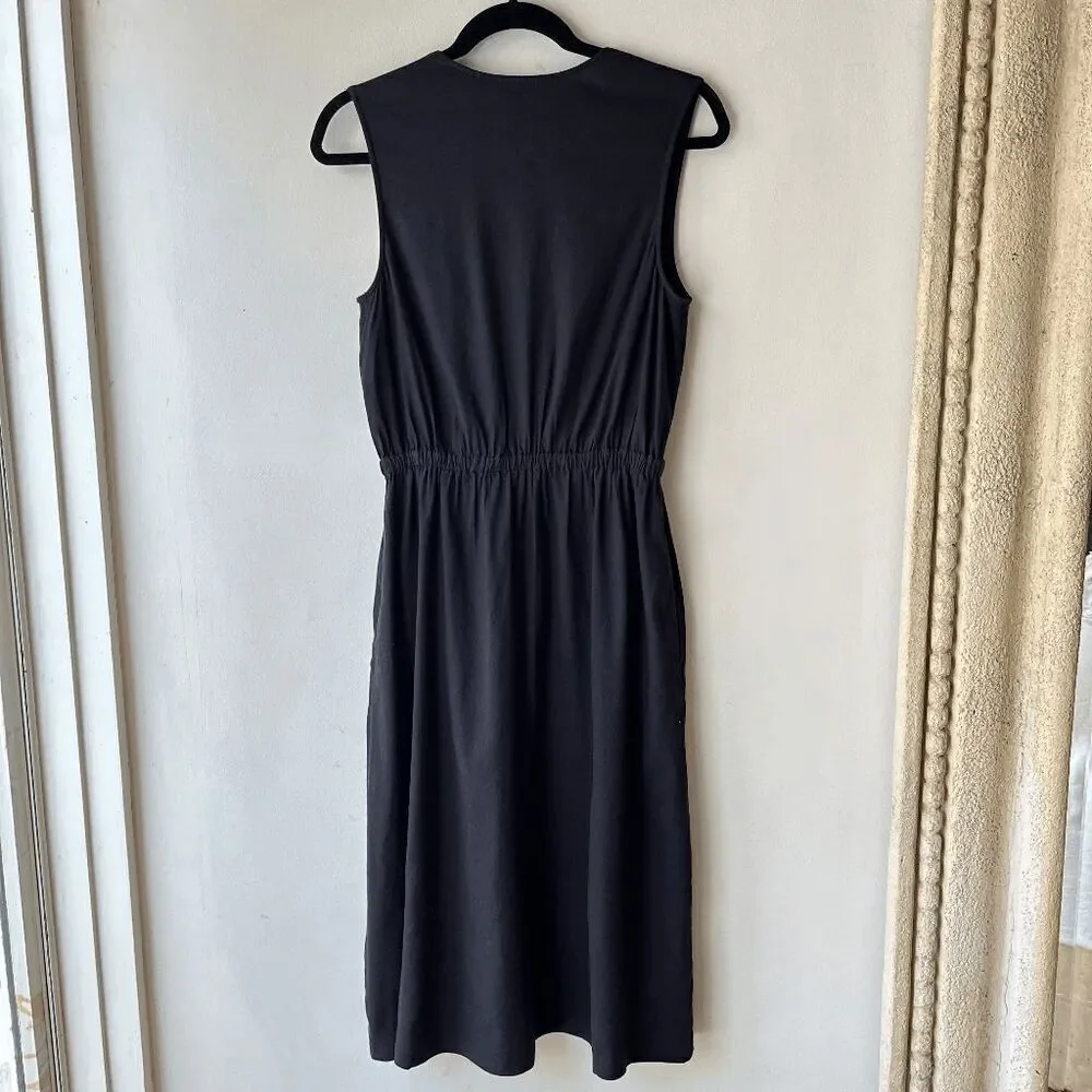 Nordstrom Black Linen Blend Sleeveless Wrap Midi Dress w/ Pockets, Size S - Picture 2 of 9